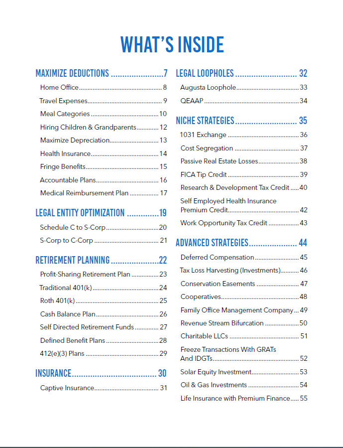 tax book Table of Content